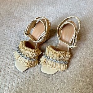Paloma Barcelo Beige Sandals with Rhinestone Details